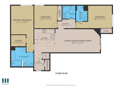 A floor plan of a house with a living room, dining room, kitchen, and three bedrooms.